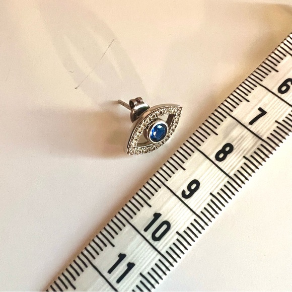 Solid 925 Silver Created Sapphire and Swarovski Crystals Evil Eye Studs - Picture 5 of 5